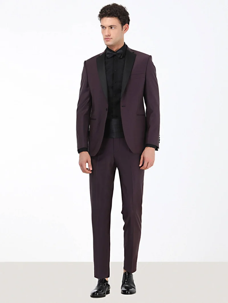 Kip Black Plain Slim Fit Double Cuff Classic Collar Tuxedo Shirt