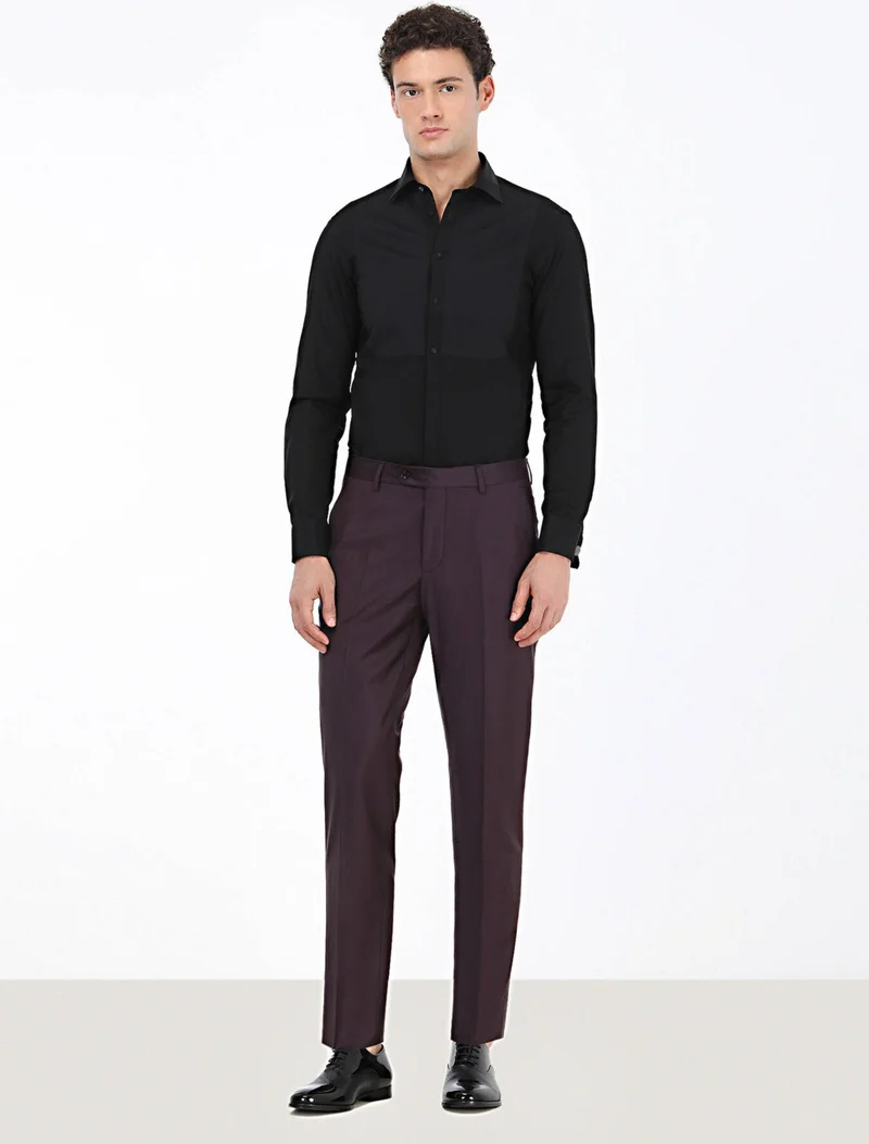 Kip Black Plain Slim Fit Double Cuff Classic Collar Tuxedo Shirt