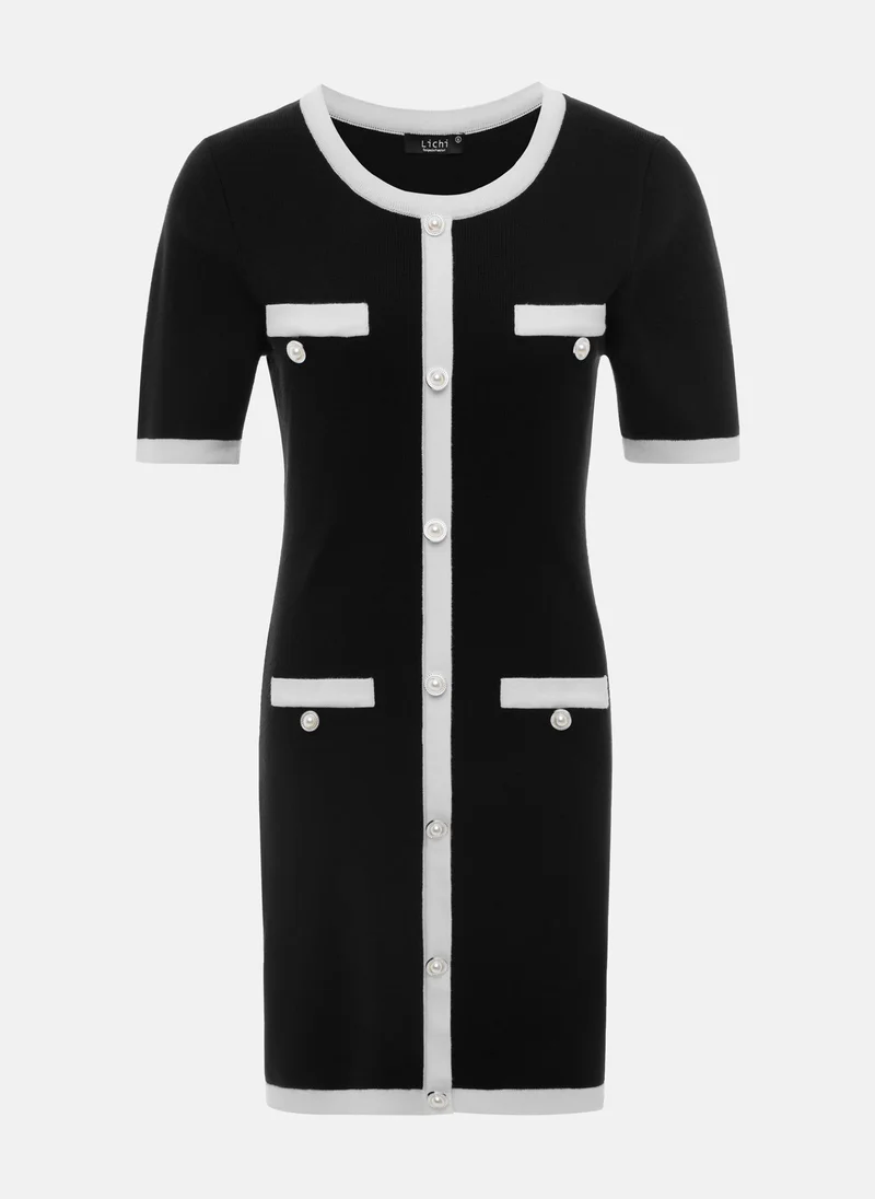 Lichi Jersey mini dress with contrasting details and buttons