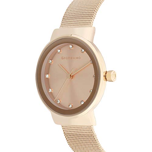 Giordano Analog Watch for Women with Rose Gold Case, Crystal Studded Dial and Classy Metal Mesh Band, Ladies Wrist Watch Gift for Women A2047 - Image 2