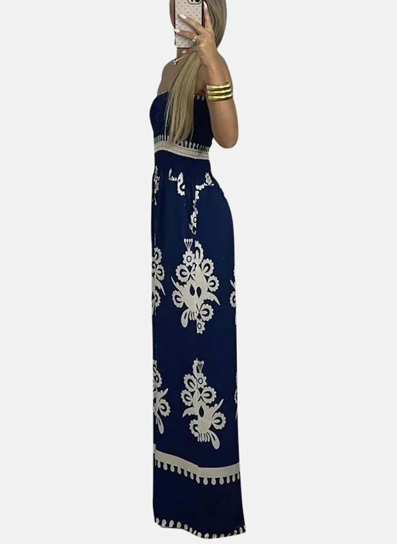 يونيكي Navy Blue Off-Shoulder Printed Jumpsuit