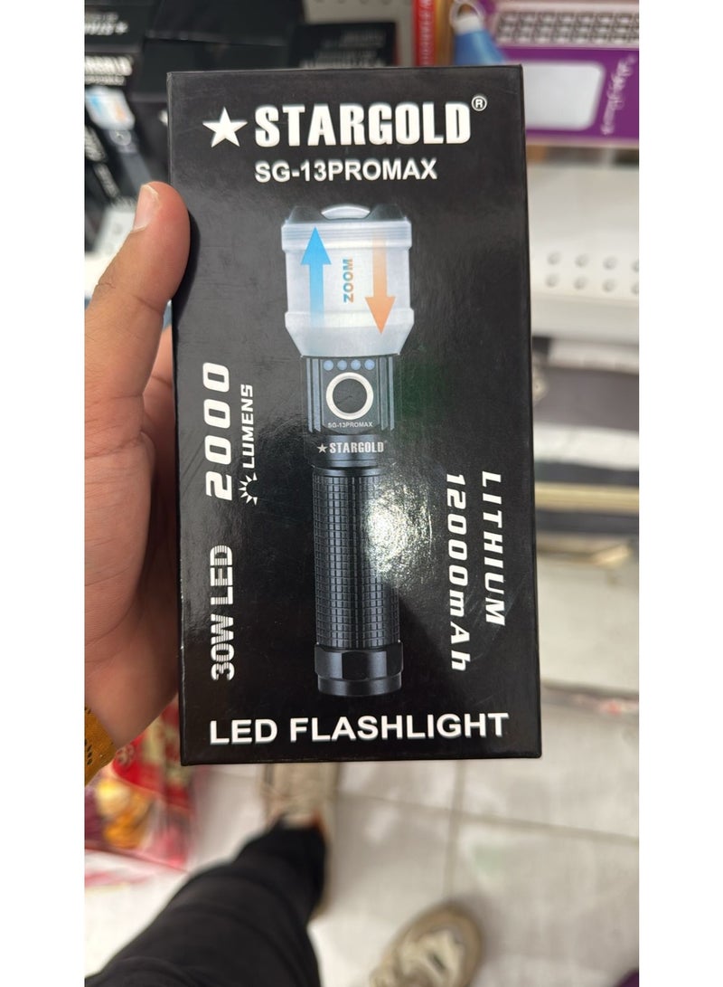 STARGOLD SG-13PROMAX LED Flashlight | 2000 Lumens | 12000mAh Lithium Battery | Zoom Function - Image 4