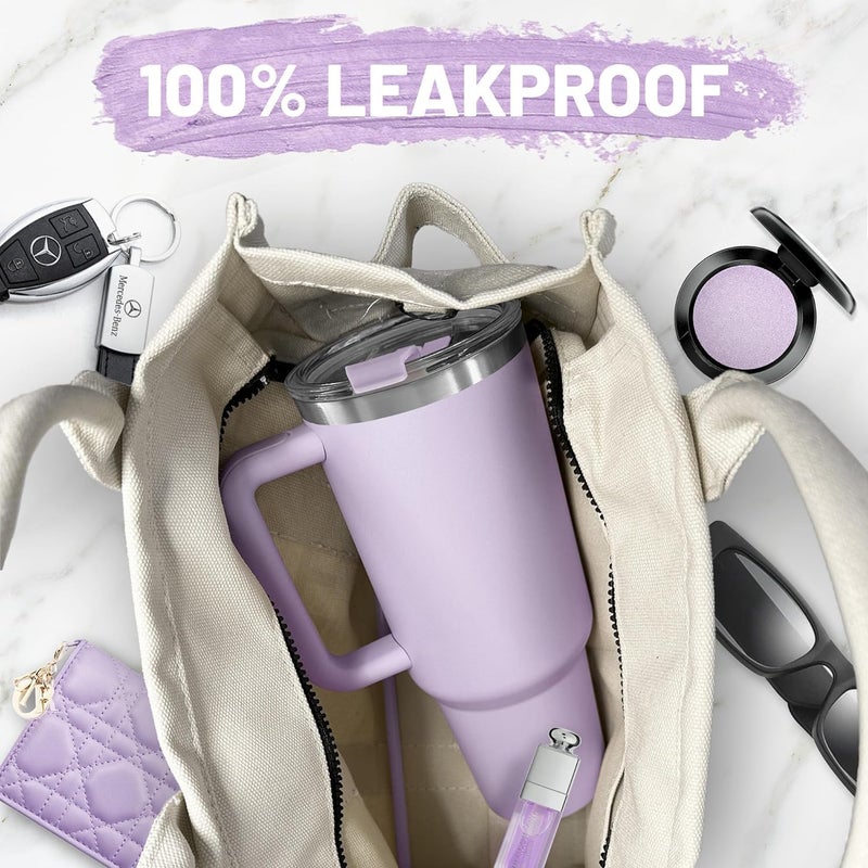KELVEE Tumbler with lid and Straw 1200ml Cup Holder Car Gym Yoga Travel Stainless Steel Vacuum Insulated Flask Mug Quencher for Water Iced Tea Coffee or Protein Shake Purple - Image 5