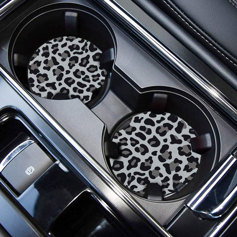 Cute Cup Holder Coasters for Your Car with Fingertip Grip Auto Accessories for Women  MenPack of 2 Snow Leopard