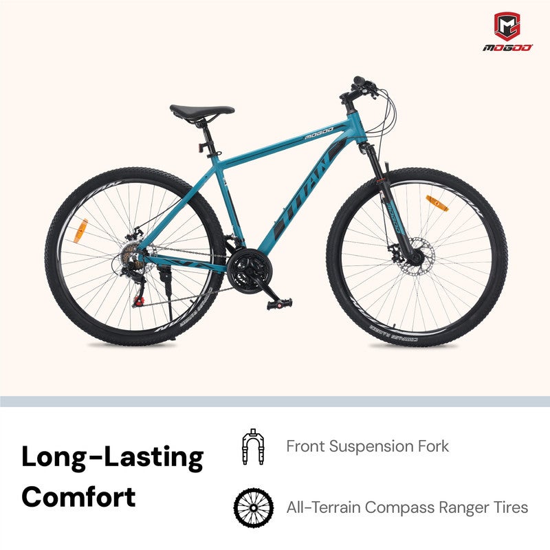 Mogoo Titan Aluminum Alloy Mountain Bike 29 Inch | 21-Speed MTB for Adults | Mechanical Disc Brakes, Front Suspension, Internal Cables, Adjustable Seat - Pine - Image 5