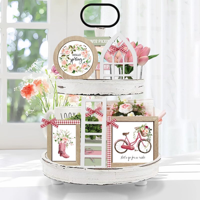 CRCZK 10 Themes Interchangeable Seasonal Decor Set - Rustic Farmhouse Spring Tiered Tray Decorations, Perfect for Holiday Decor, Lavender Decor Spring Decorations for Home Easter Decorations - Image 3