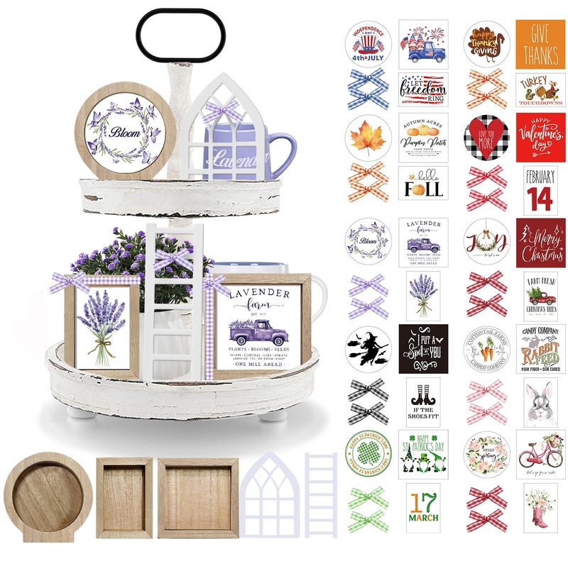 CRCZK 10 Themes Interchangeable Seasonal Decor Set - Rustic Farmhouse Spring Tiered Tray Decorations, Perfect for Holiday Decor, Lavender Decor Spring Decorations for Home Easter Decorations - Image 1