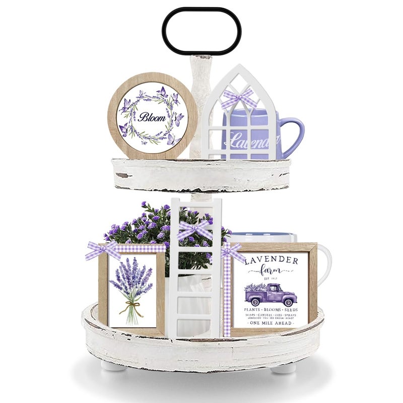 CRCZK 10 Themes Interchangeable Seasonal Decor Set - Rustic Farmhouse Spring Tiered Tray Decorations, Perfect for Holiday Decor, Lavender Decor Spring Decorations for Home Easter Decorations - Image 4