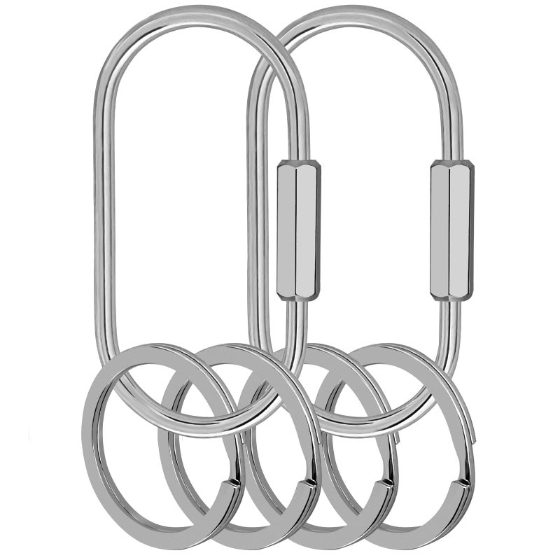 Yebongda 2 Pack Brass Key Chain, Screw Lock Key Organizer with 4 Rings Carabiner Keychain Clip for Men and Women (Silver) - Image 1