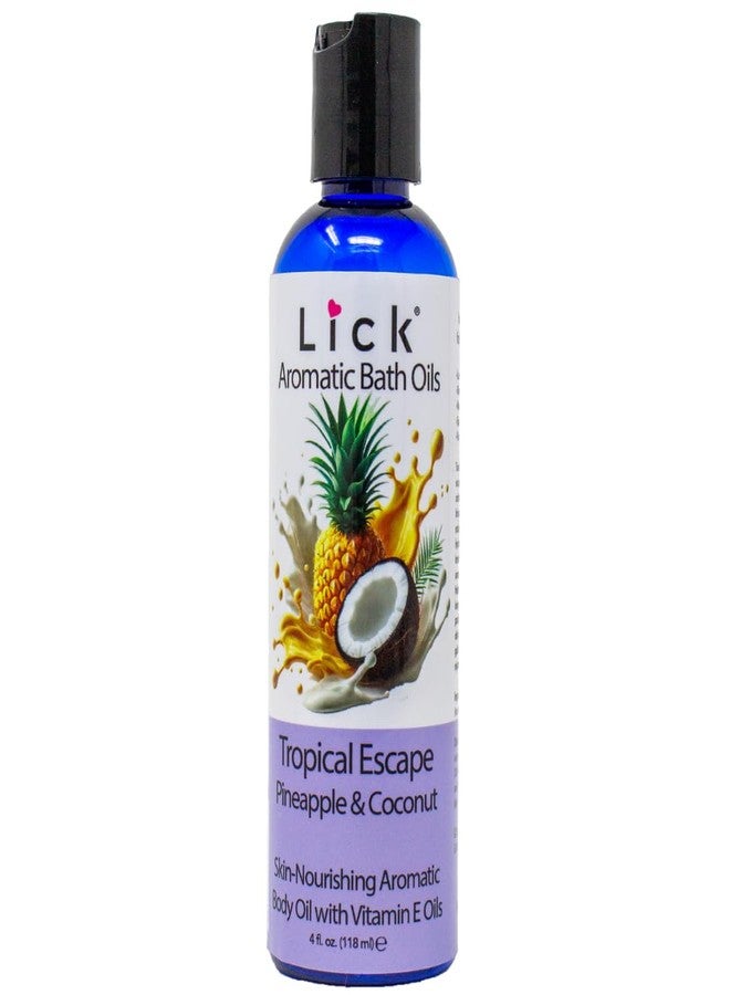 LICK زيت استحمام عطري هروب استوائي - أناناس وجوز الهند. زيت لوز حلو طبيعي، فيتامين E وزيوت جوجوبا لتجربة فاخرة للنساء. 12 رائحة ساحرة، صنع في الولايات المتحدة 4 أونصات سائلة. - Image 1