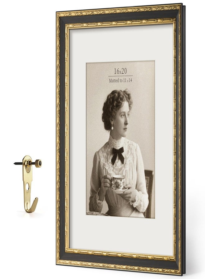 FrameMind Vintage 16x20 Picture Frame, Ornate Antique Gold 16x20 Frame, Display 11x14 with Mat or 16 x 20 without Mat for landscape or Portrait, Gallery Wall Decor for Home (Black/Gold, Single) - Image 2