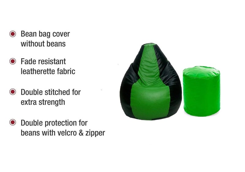 TRUE 2 F Large Teardrop Bean Bag Cover Foot Stool Only Without Beans GreenBlack L - Image 4
