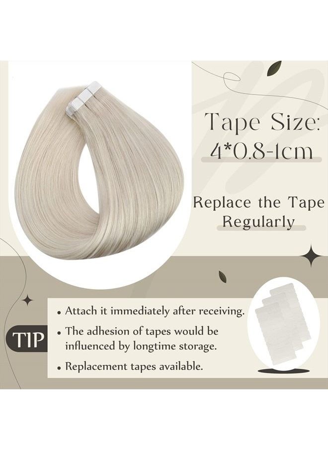 Full Shine Tape in Real Hair Extensions Seamless Hair Extensions Color 1000 Blonde Glue on Straight Remy Human Hair 30 Gram 10 Inch Blonde PU Tape Human Hair for Women 20Pcs  - Image 4