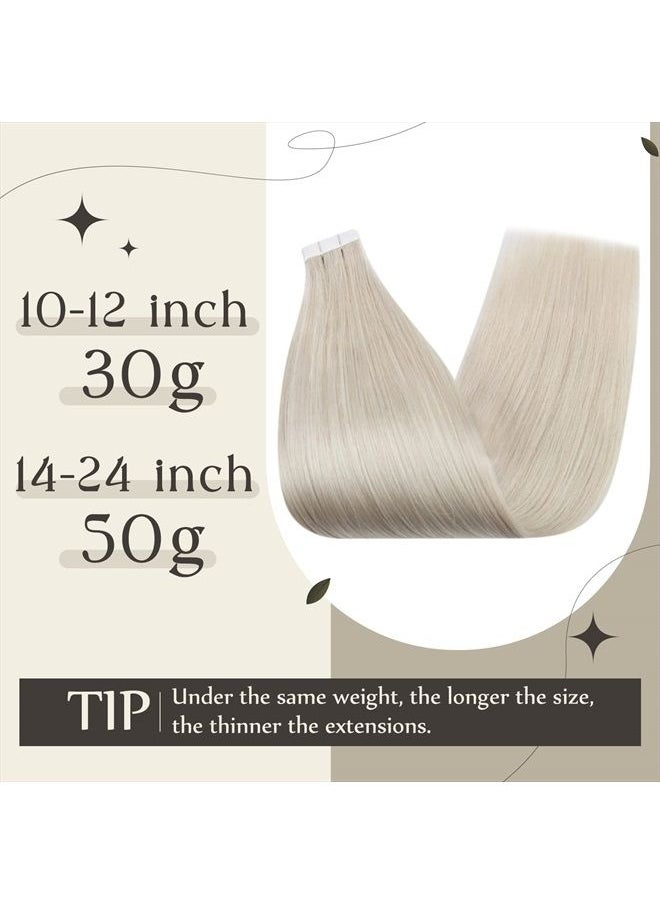 Full Shine Tape in Real Hair Extensions Seamless Hair Extensions Color 1000 Blonde Glue on Straight Remy Human Hair 30 Gram 10 Inch Blonde PU Tape Human Hair for Women 20Pcs  - Image 3