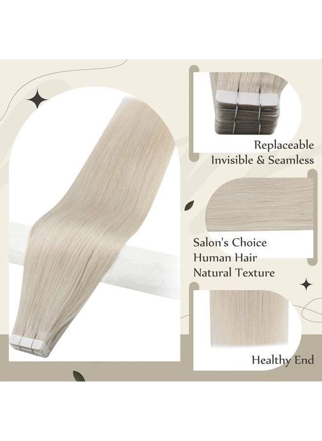 Full Shine Tape in Real Hair Extensions Seamless Hair Extensions Color 1000 Blonde Glue on Straight Remy Human Hair 30 Gram 10 Inch Blonde PU Tape Human Hair for Women 20Pcs  - Image 2