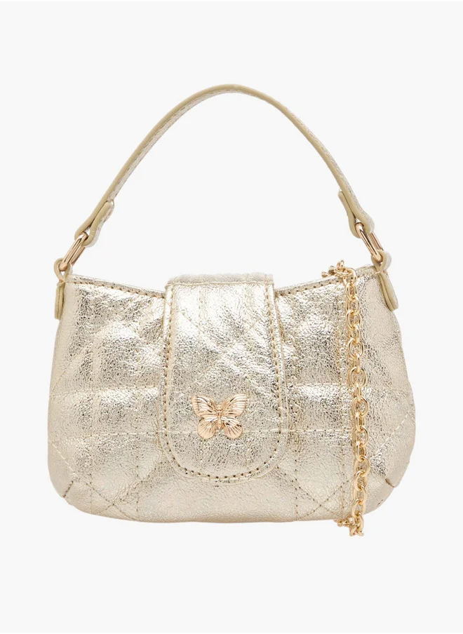 Little Missy Girls Textured Crossbody Bag with Chain Strap and Flap Button Closure