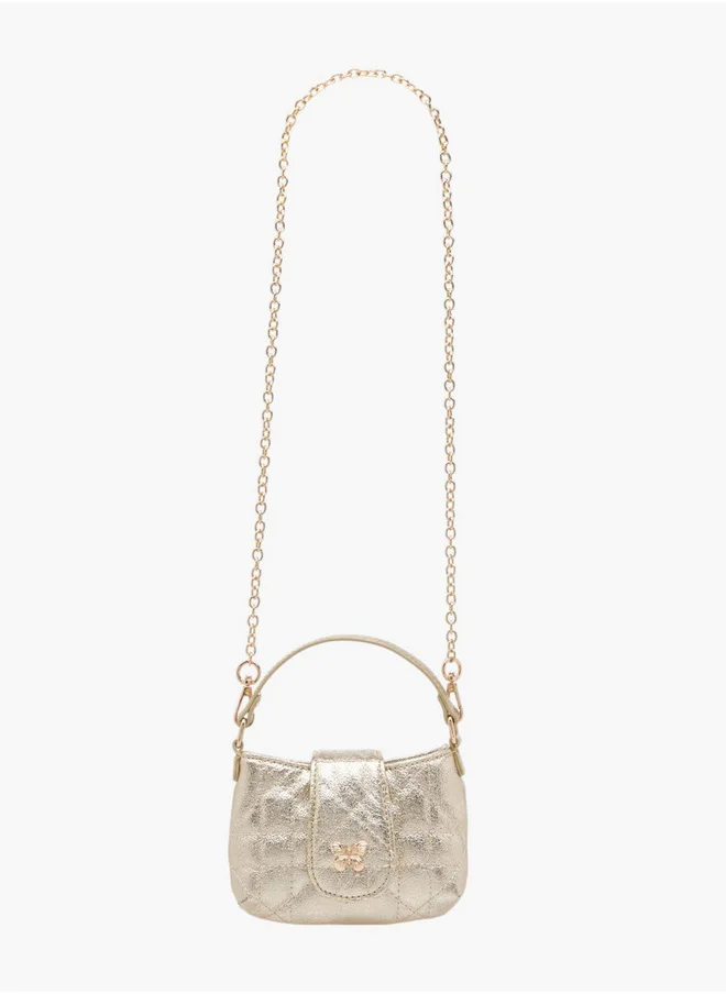 Little Missy Girls Textured Crossbody Bag with Chain Strap and Flap Button Closure