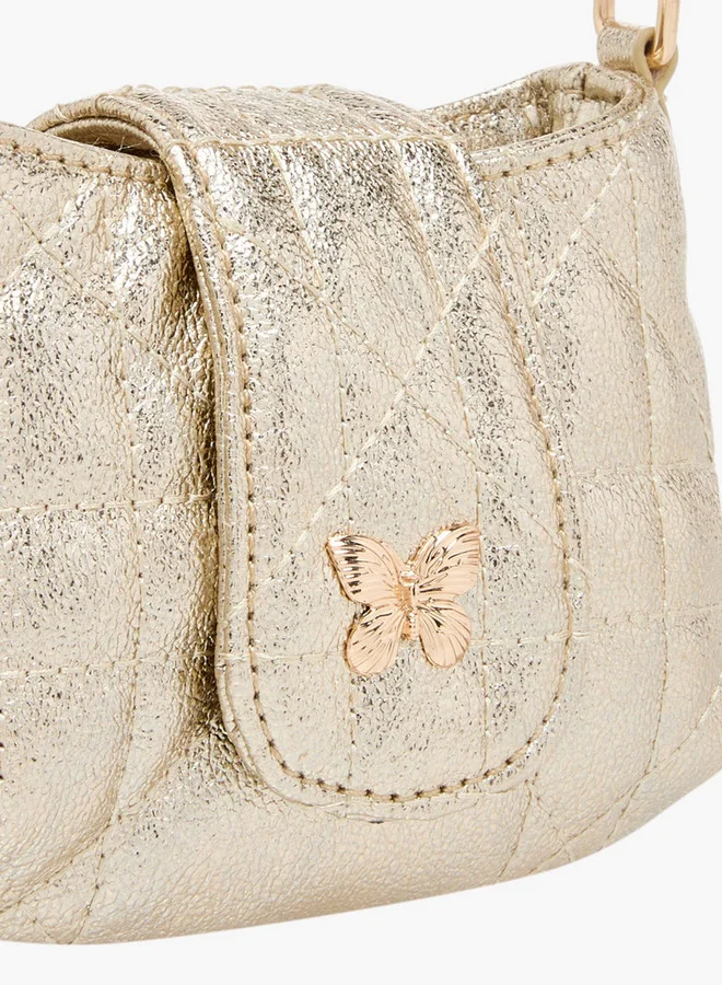 ليتل ميسي Girls Textured Crossbody Bag with Chain Strap and Flap Button Closure