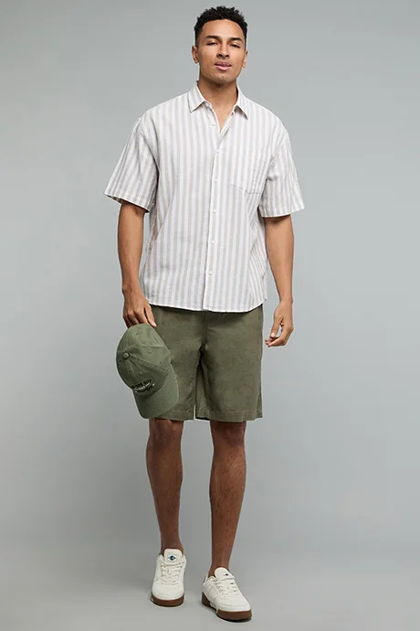 أر أند بي Striped Shirt with Classic Collar and Short Sleeves