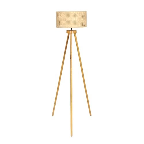 AKWAY Bamboo Tripod Floor Lamp for Living Room | Cane Floor Lamp for Home | Rattan for Living Room | Standing Lamp Wooden Floor Standing lamp for Bedroom (14" D X 8" H) - Astara - Image 4