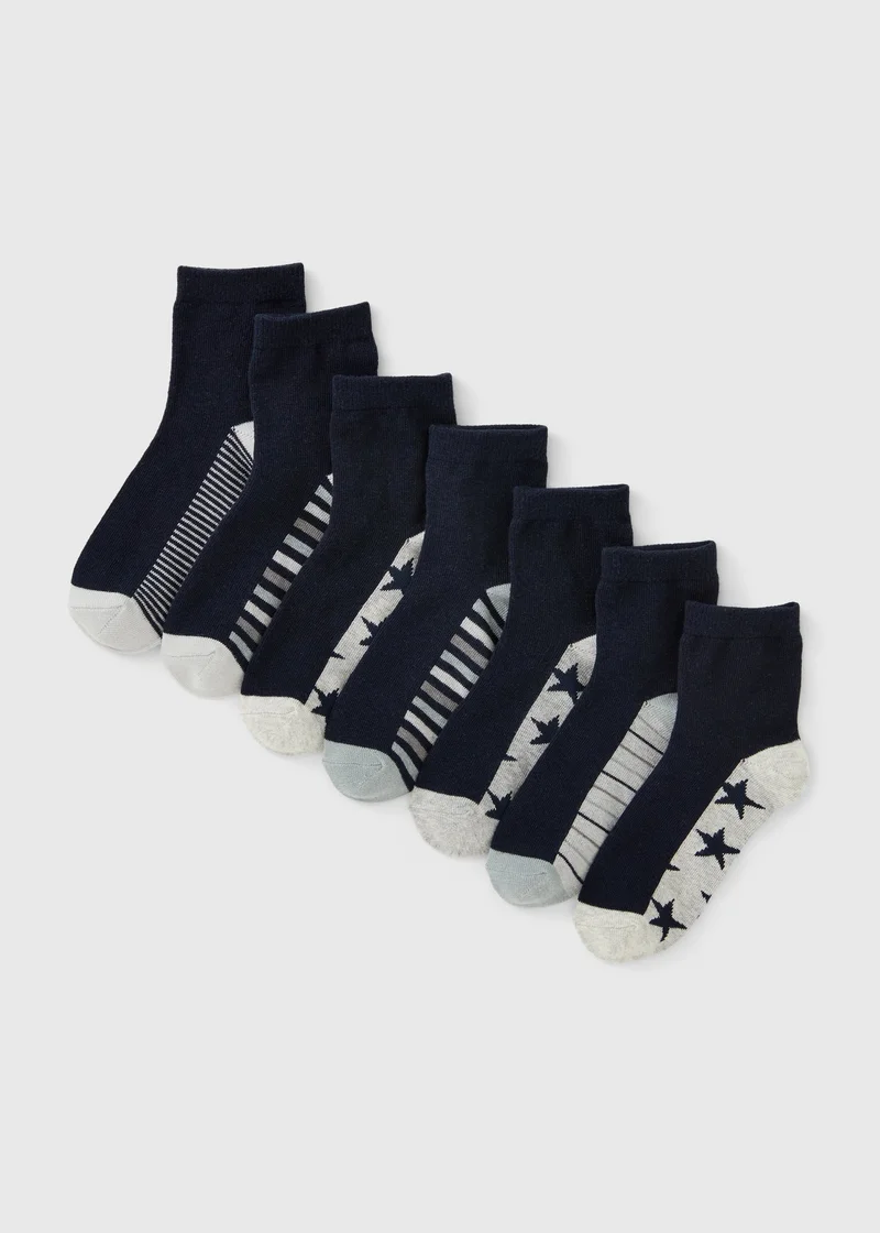 ماتلان 7 Pack Boys Navy Star Stripe Socks
