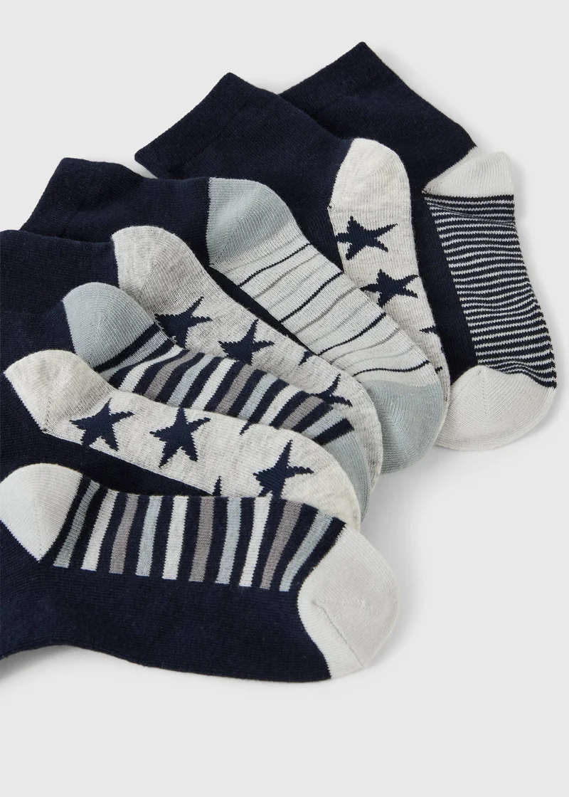 ماتلان 7 Pack Boys Navy Star Stripe Socks