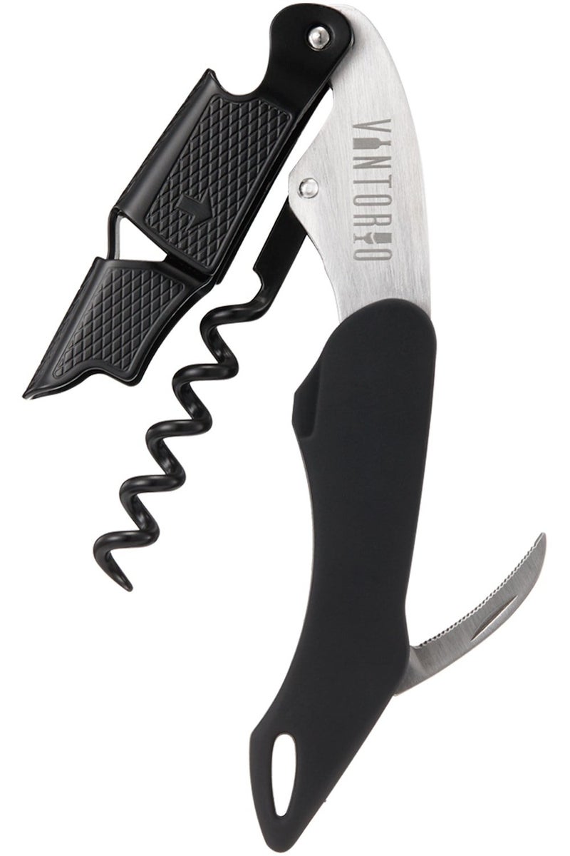 Vintorio Professional Waiters Corkscrew - Wine Key with Ergonomic Rubber Grip, Beer Bottle Opener and Foil Cutter (1 Pack) - Image 1