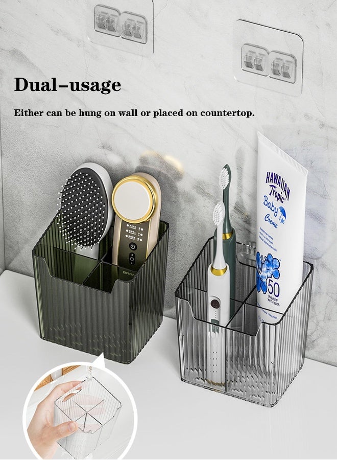 Set of 2 Storage Organizer Bins Wall Mounted Floating Shelves Fridge Organizer, Bathroom shelves Stackable Clear Plastic Toothbrush Holder Adhesive Hanging Bin for Bathroom, Kitchen, Cabinet, Shower - Image 3