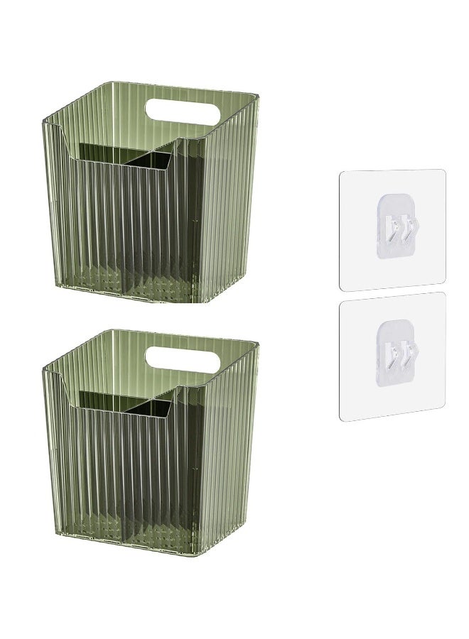 Set of 2 Storage Organizer Bins Wall Mounted Floating Shelves Fridge Organizer, Bathroom shelves Stackable Clear Plastic Toothbrush Holder Adhesive Hanging Bin for Bathroom, Kitchen, Cabinet, Shower - Image 1
