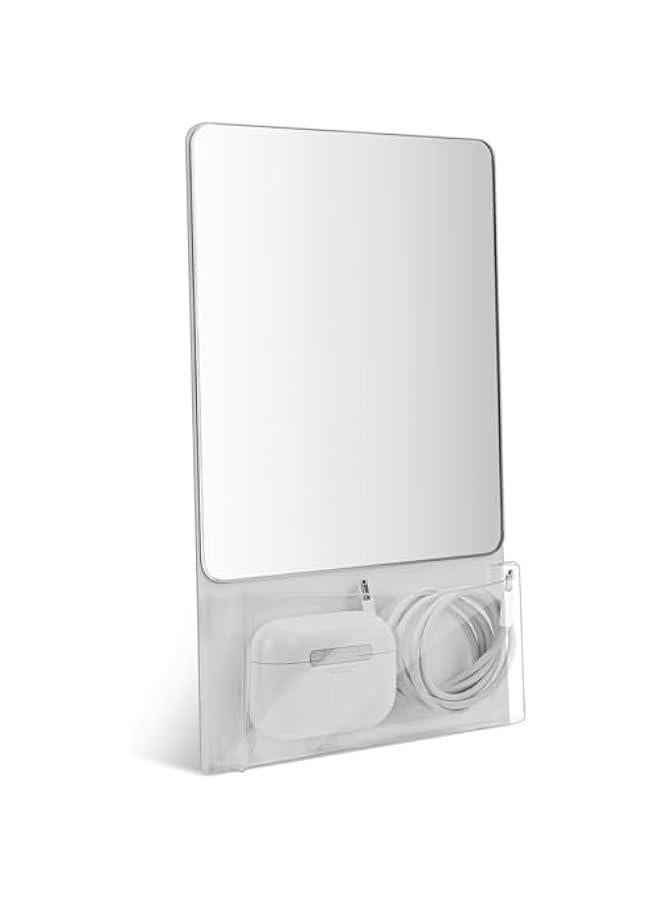 Magnetic Locker Mirror, 6.69 x 5.51 Small Real Glass Mirror with Holder Bag and Magnetic Backing for Coat Lockers School Locker Bathroom Household Refrigerator Office Cabinet -Grey  - Image 1