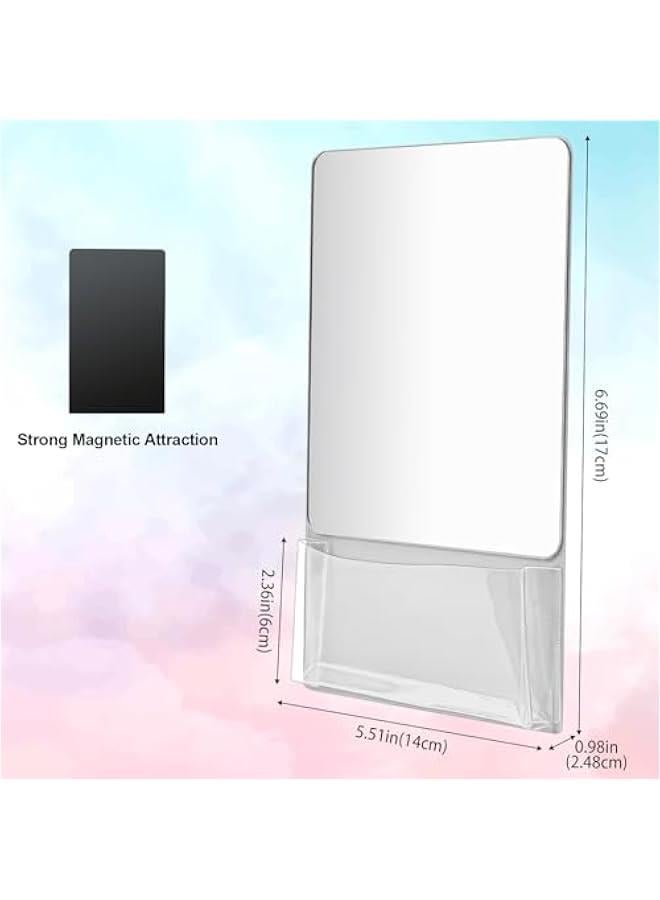 Magnetic Locker Mirror, 6.69 x 5.51 Small Real Glass Mirror with Holder Bag and Magnetic Backing for Coat Lockers School Locker Bathroom Household Refrigerator Office Cabinet -Grey  - Image 2