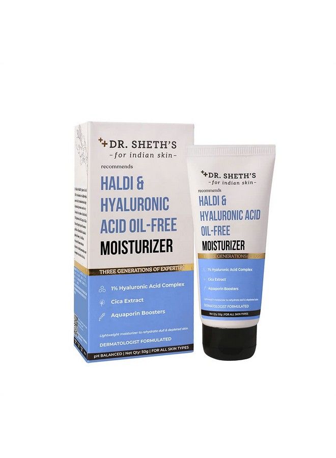 Dr. Sheth's Haldi & Hyaluronic Acid Oilfree Lightweight Moisturiser To Rehydrate Dull Skin With 1% Hyaluronic Acid Cica Extract & Aquaporin Boosters For Unisex 50G - Image 1