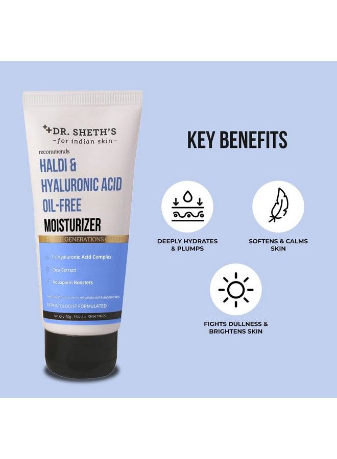 Dr. Sheth's Haldi & Hyaluronic Acid Oilfree Lightweight Moisturiser To Rehydrate Dull Skin With 1% Hyaluronic Acid Cica Extract & Aquaporin Boosters For Unisex 50G - Image 3