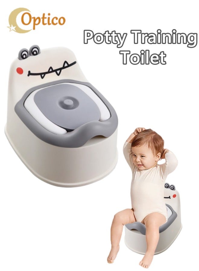 Optico Toddler Potty Training Toilet, Potty Toilet Seat with Soft PVC Pad Potty Chair Adapter Potty Training Seat Chair Toddler Potty Trainer, Easy to Clean, with Splash Guard and Lid for Toddlers Kids Boys Girls, Grey - Image 1