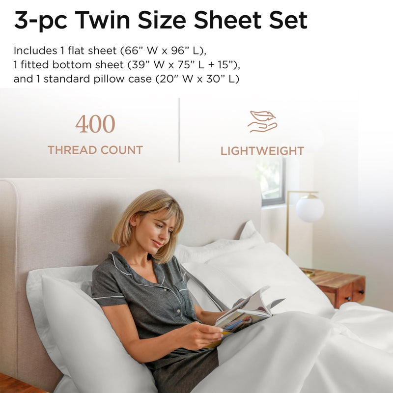 Threadmill Egyptian Cotton Twin Sheet Set | 100% Certified Egyptian Cotton Sheets for Twin Size Bed | Sateen Twin Bed Sheets Set Deep Pocket | Soft Breathable 3-Piece Cooling Sheet Set | Light Grey - Image 2
