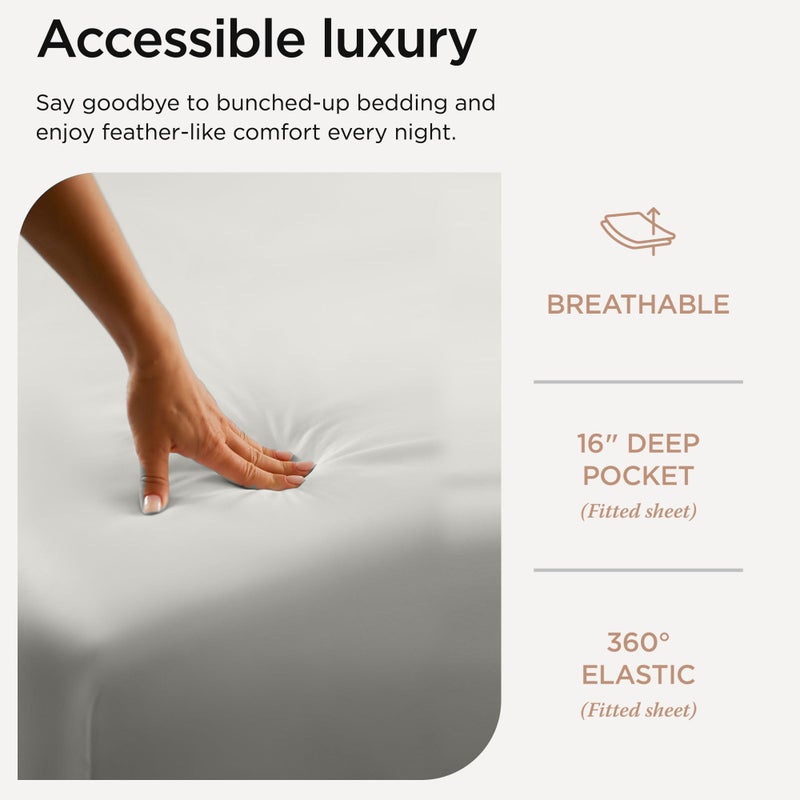 Threadmill Egyptian Cotton Twin Sheet Set | 100% Certified Egyptian Cotton Sheets for Twin Size Bed | Sateen Twin Bed Sheets Set Deep Pocket | Soft Breathable 3-Piece Cooling Sheet Set | Light Grey - Image 5