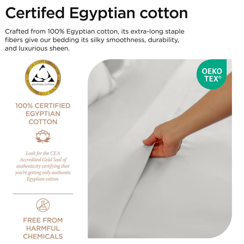 Threadmill Egyptian Cotton Twin Sheet Set | 100% Certified Egyptian Cotton Sheets for Twin Size Bed | Sateen Twin Bed Sheets Set Deep Pocket | Soft Breathable 3-Piece Cooling Sheet Set | Light Grey - Image 3