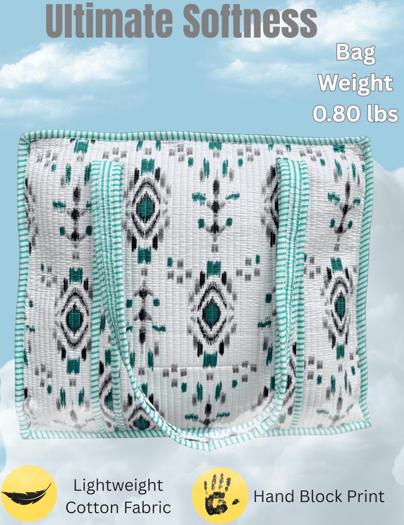 Third Eye Export 100% Cotton Quilted Tote Bag 18x16â€“ Large Zipper Beach Bag & Travel Bag White Purse Reusable Grocery Bags (Snow white Atlantic Gull Floral Print) - Image 3