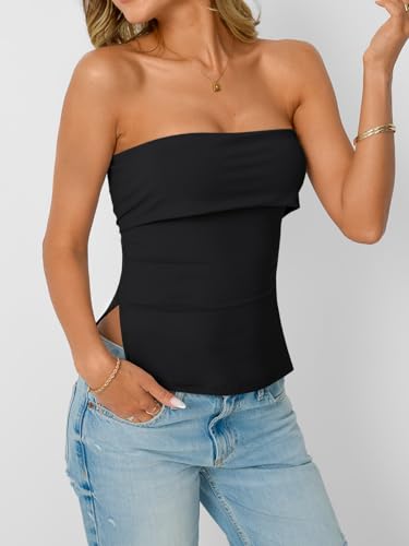AUTOMET Going Out Tube Tops for Women 2025 Trendy Summer Off Shoulder Backless Cute Work Shirts Vacation Top Y2k Outfits Black M - Image 3