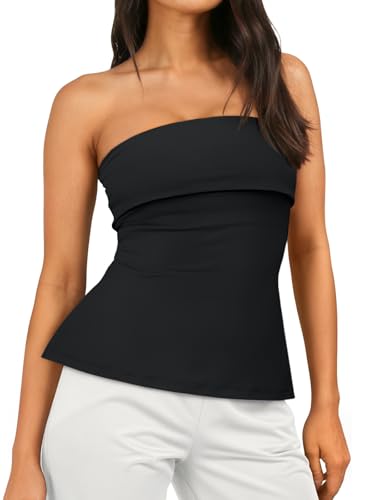 AUTOMET Going Out Tube Tops for Women 2025 Trendy Summer Off Shoulder Backless Cute Work Shirts Vacation Top Y2k Outfits Black M - Image 1