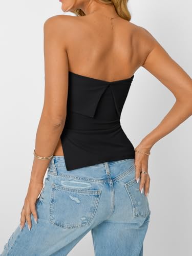 AUTOMET Going Out Tube Tops for Women 2025 Trendy Summer Off Shoulder Backless Cute Work Shirts Vacation Top Y2k Outfits Black M - Image 4