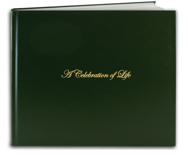 BookFactory Funeral Guest Book ''A Celebration of Life'' / Imitation Leather Memorial Guest Book (48 Page - 8 7/8'' x 7â€) Green, Section Sewn Hardbound (Made in USA)