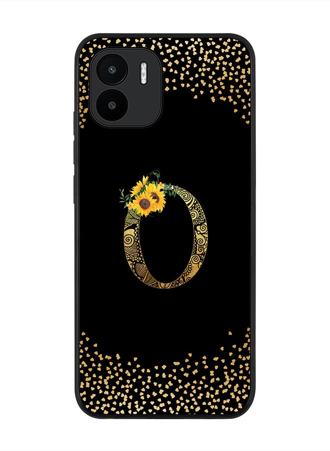 Stylizedd Rugged Black edge case for Xiaomi Redmi A1, Slim fit Thin Cover -  Custom Monogram Initial Letter Mandala Floral Pattern Alphabet- O  (Black ) - Image 1