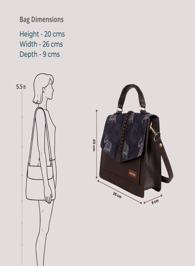 Fatfatiya Elephant Print Satchel Bag for Women | Blue Vegan Leather Structured Handbag with Detachable Sling Strap | Office College Crossbody - Image 5