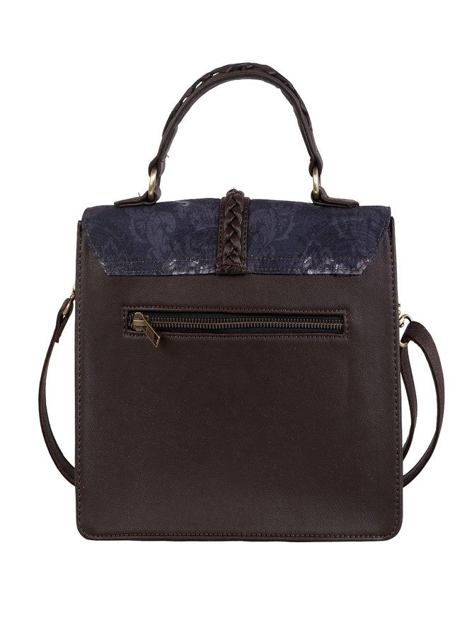 Fatfatiya Elephant Print Satchel Bag for Women | Blue Vegan Leather Structured Handbag with Detachable Sling Strap | Office College Crossbody - Image 2