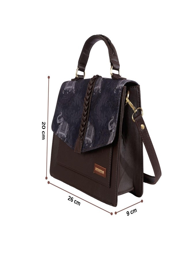 Fatfatiya Elephant Print Satchel Bag for Women | Blue Vegan Leather Structured Handbag with Detachable Sling Strap | Office College Crossbody - Image 4