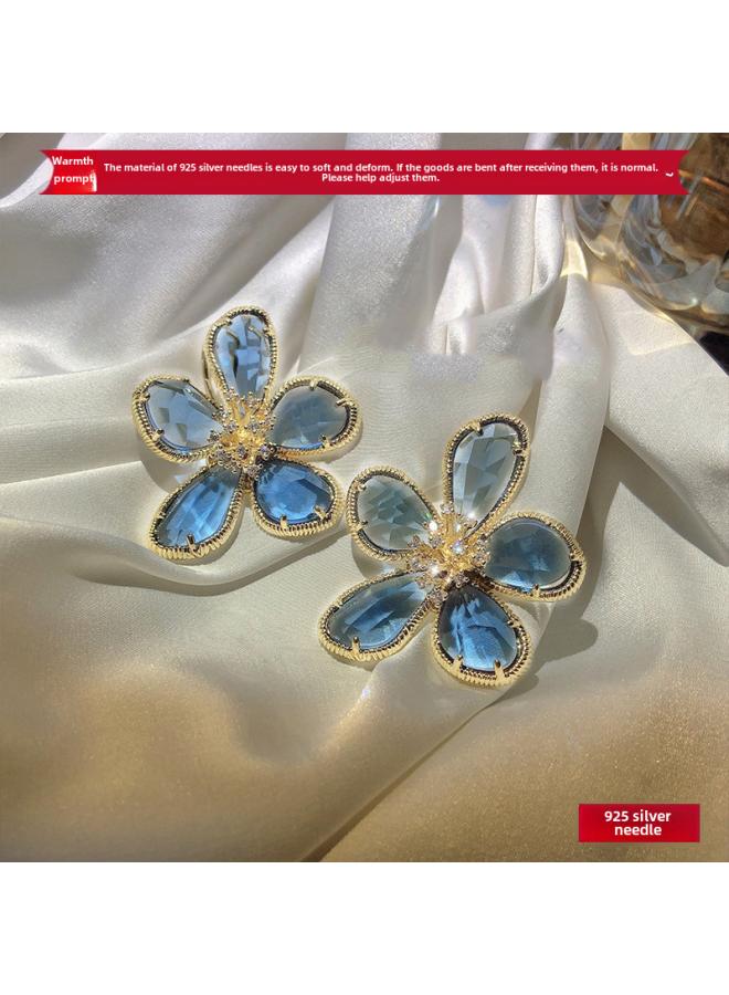 European And American Exaggerated Crystal Flower Earrings New Fashion Elegant Internet Celebrity Earrings Women's Distinctive Earrings 