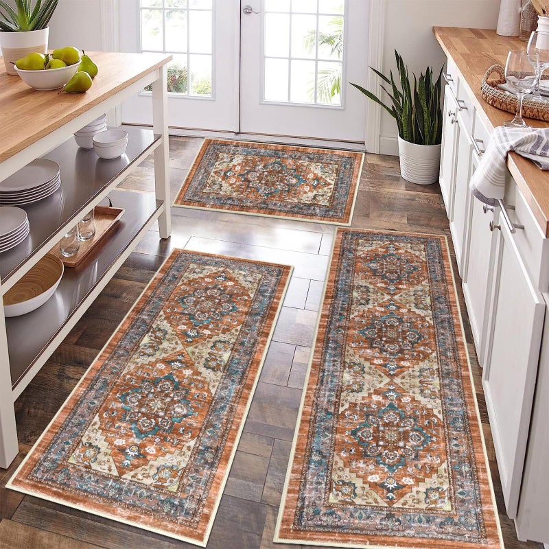 Bsmathom Farmhouse Kitchen Rugs Sets 3 Piece with Runner, Non Slip Kitchen Rugs and Mats Set Non Skid Washable Kitchen Floor Mat for Kitchen Floor Hallway Living Room Office Entryway - Image 1