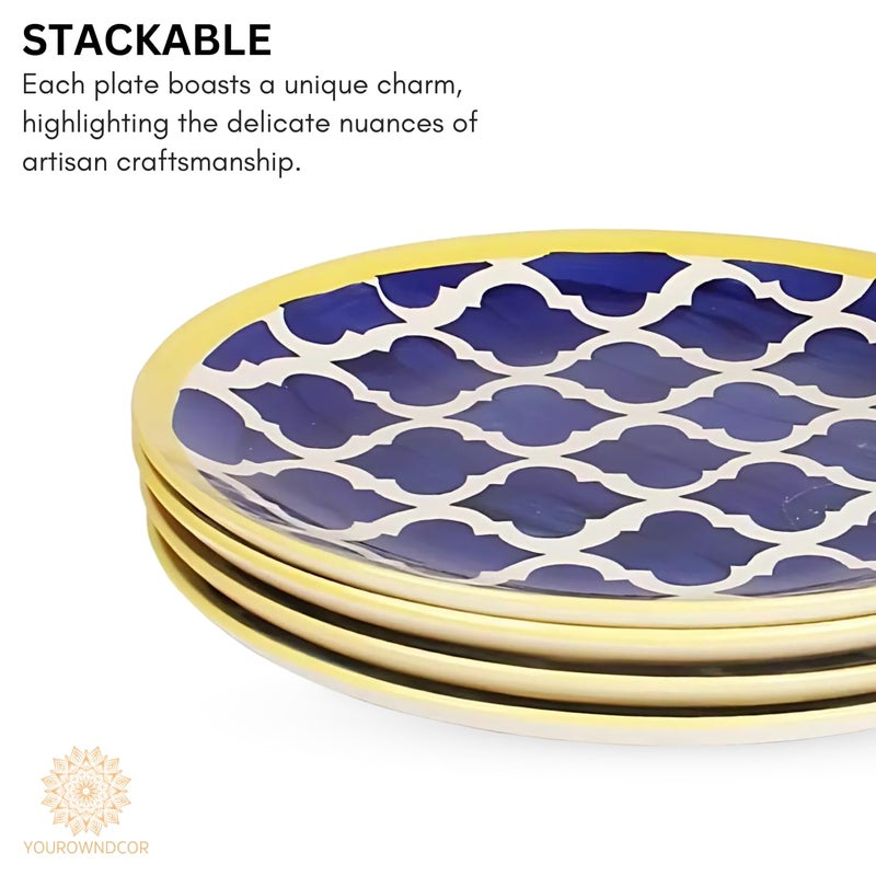 Yourowndcor Moroccan Handpainted Permium Ceramic Plates for Dinner Ceramic Dinner Plates with Katoris 8 Pieces Serving for 4 Dishwasher Microwave Safe - Image 4