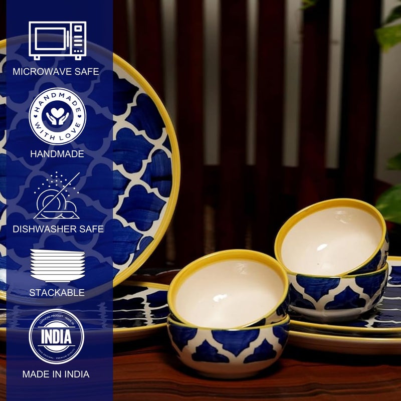 Yourowndcor Moroccan Handpainted Permium Ceramic Plates for Dinner Ceramic Dinner Plates with Katoris 8 Pieces Serving for 4 Dishwasher Microwave Safe - Image 3